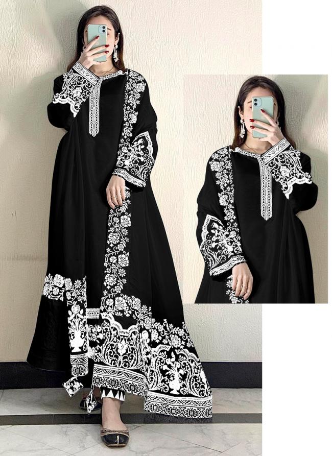 Faux Georgette Black Traditional Wear Embroidery Work Pakistani Suit